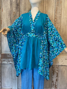 Fitted Caftan- Blue and Teal Floral